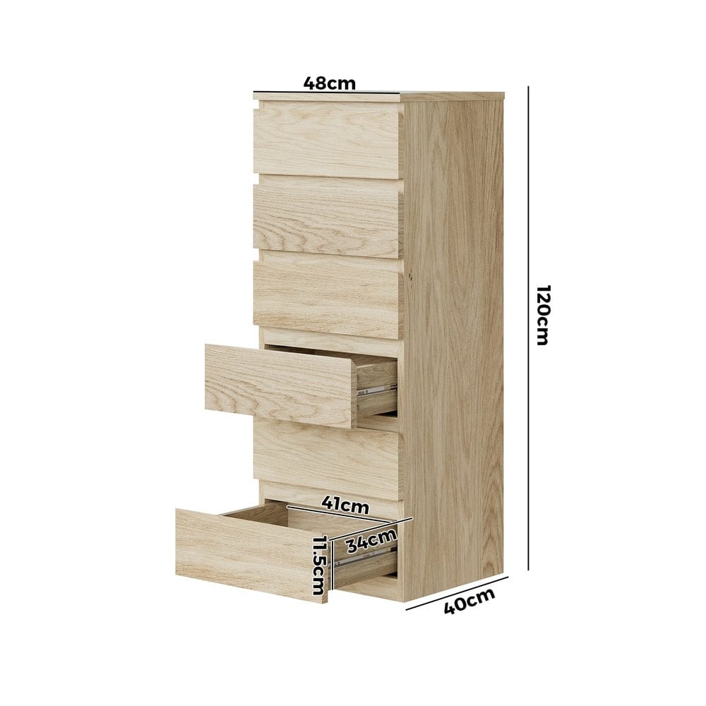 Oikiture Chest of Drawers TEE 6 Chest of Drawers Lowboy Handle-Free Natural