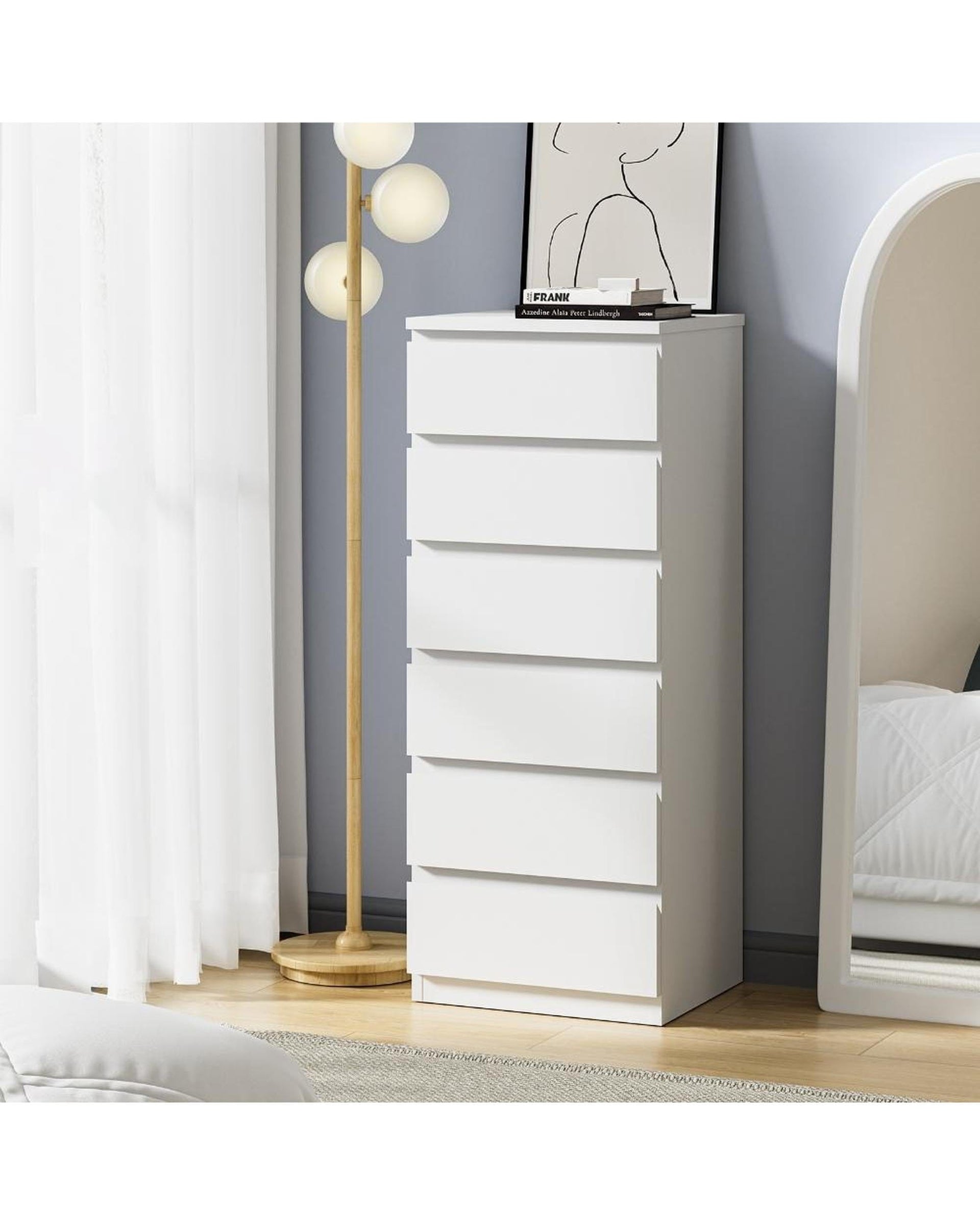 Oikiture Chest of Drawers TEE 6 Chest of Drawers Lowboy Handle-Free White