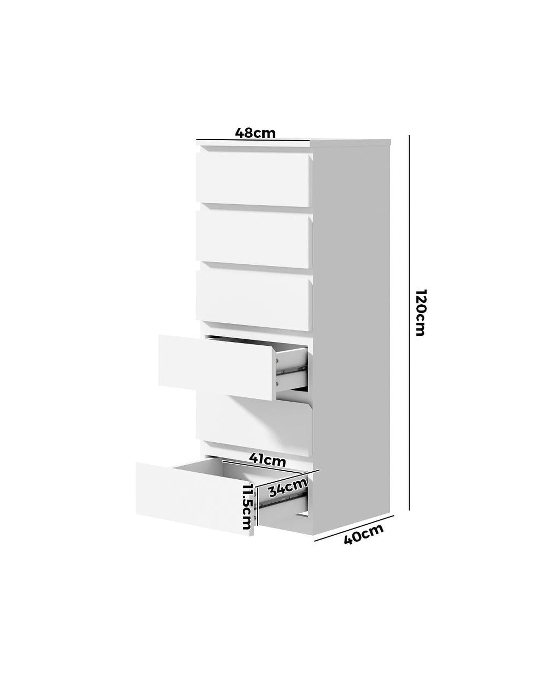Oikiture Chest of Drawers TEE 6 Chest of Drawers Lowboy Handle-Free White
