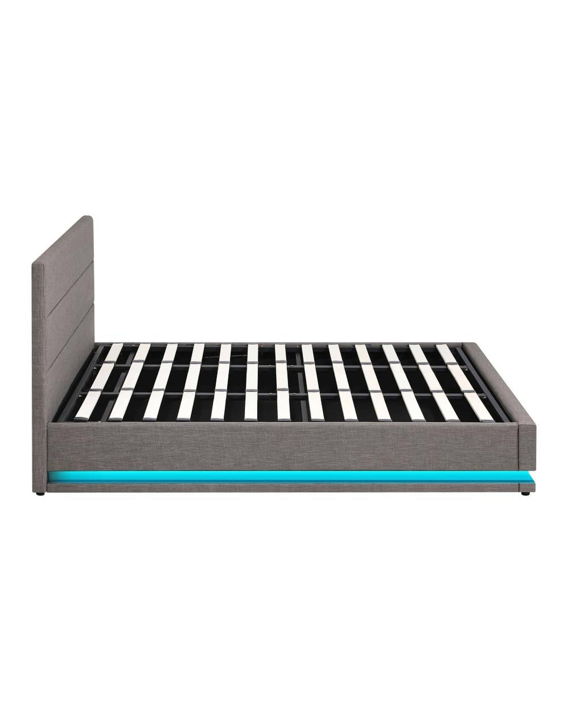 Oikiture Bedframe Thomas Bed Frame Bed Frame LED Mattress Base with Gas Lift and Storage Space Grey