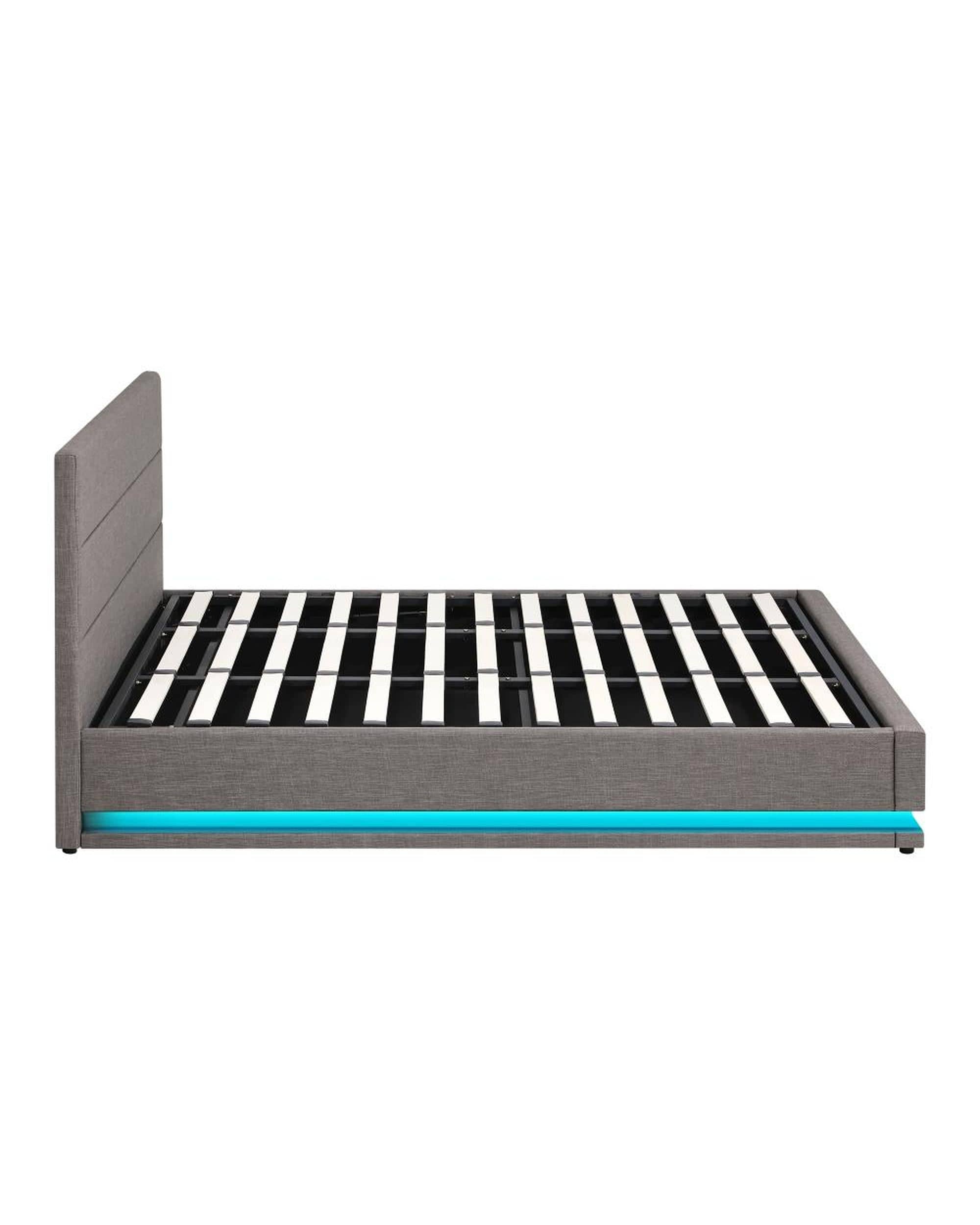 Oikiture Bedframe Thomas Bed Frame Bed Frame LED Mattress Base with Gas Lift and Storage Space Grey