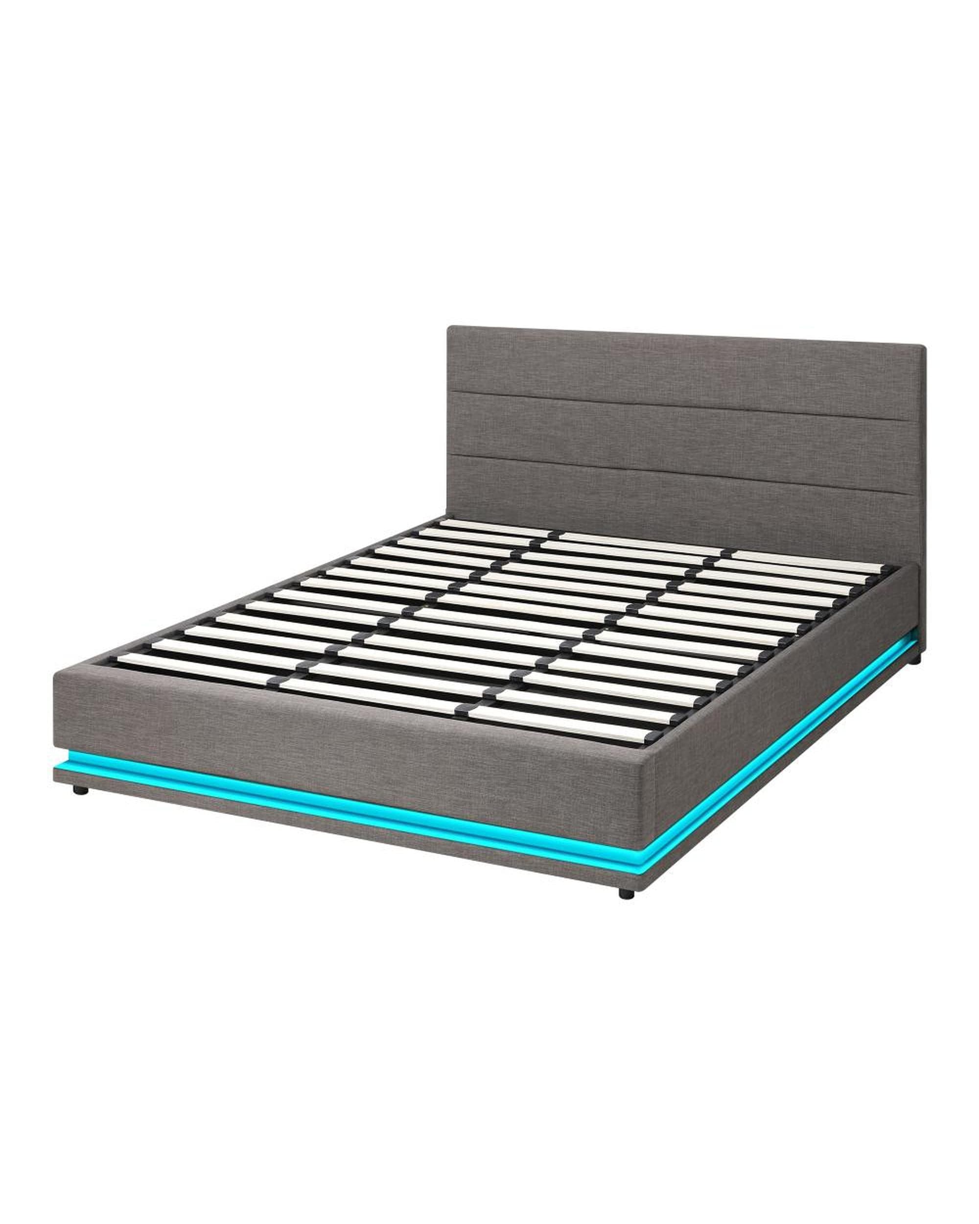 Oikiture Bedframe Thomas Bed Frame Bed Frame LED Mattress Base with Gas Lift and Storage Space Grey