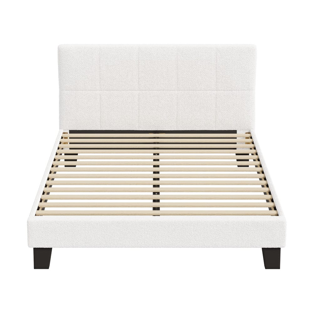Oikiture Bedframe TOFU Bed Frame Base White Boucle