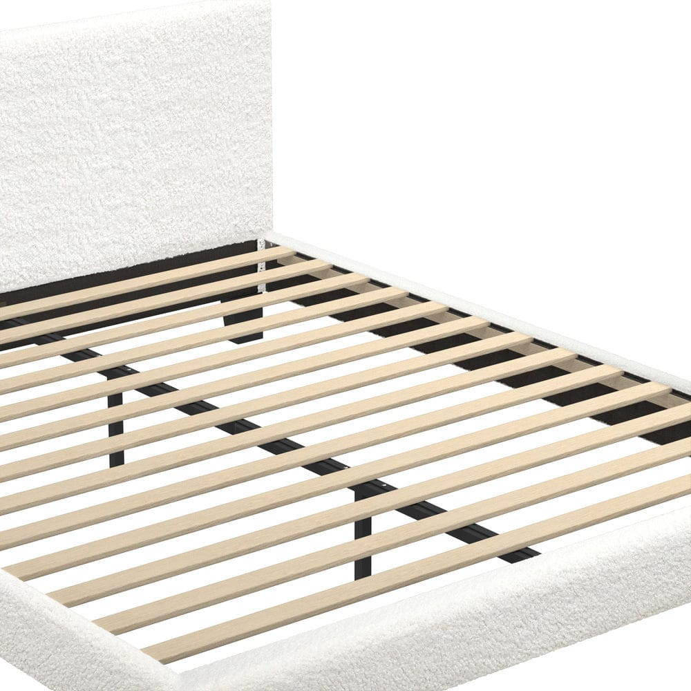 Oikiture Bedframe TOFU Bed Frame Base White Boucle