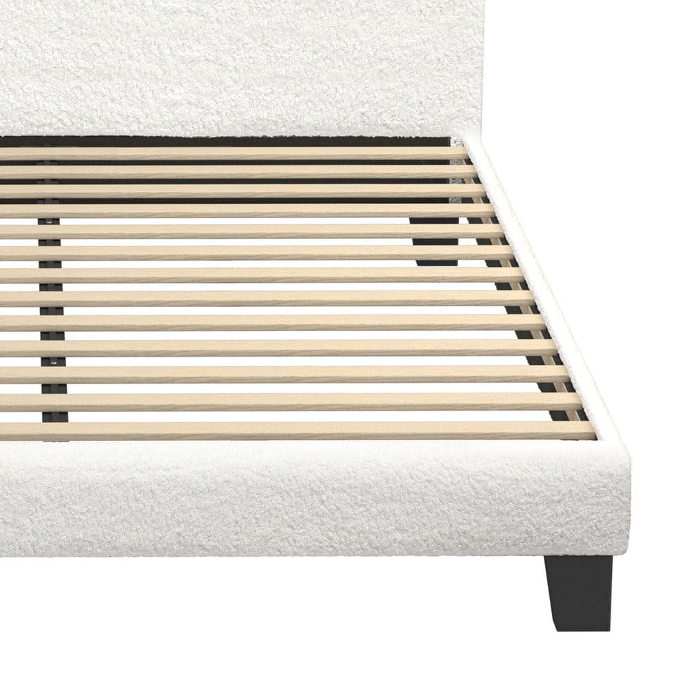 Oikiture Bedframe TOFU Bed Frame Base White Boucle