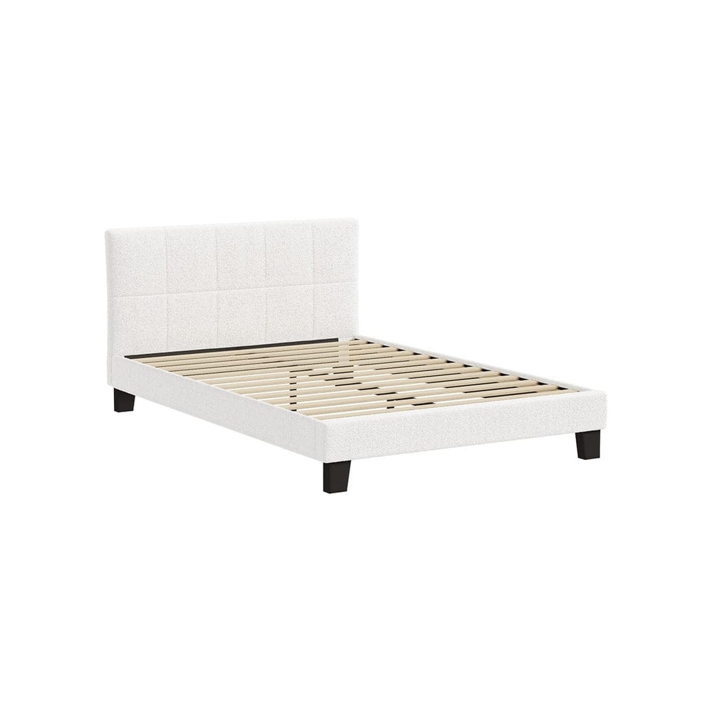 Oikiture Bedframe TOFU Bed Frame Base White Boucle