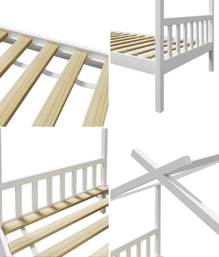Oikiture Bedframe TOMI Bed Frame Wooden Kids Timber House Beds White - SINGLE