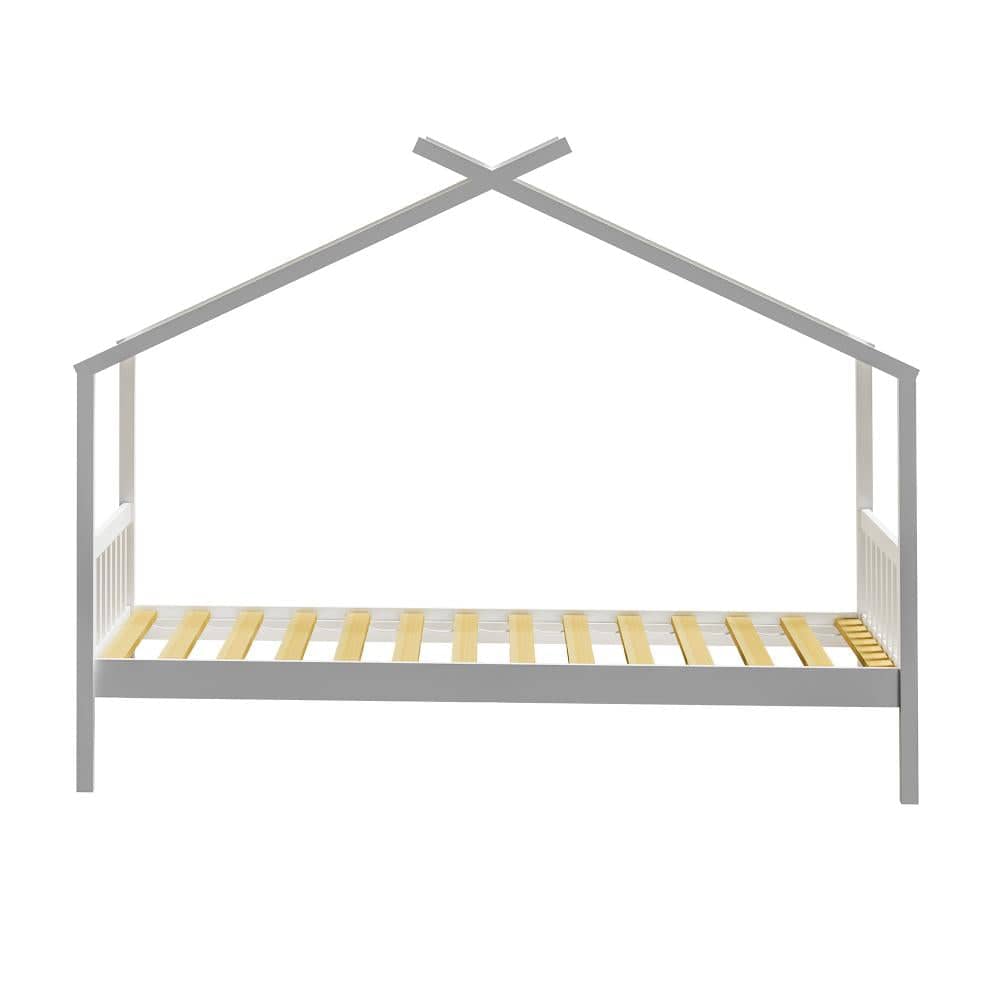 Oikiture Bedframe TOMI Bed Frame Wooden Kids Timber House Beds White - SINGLE
