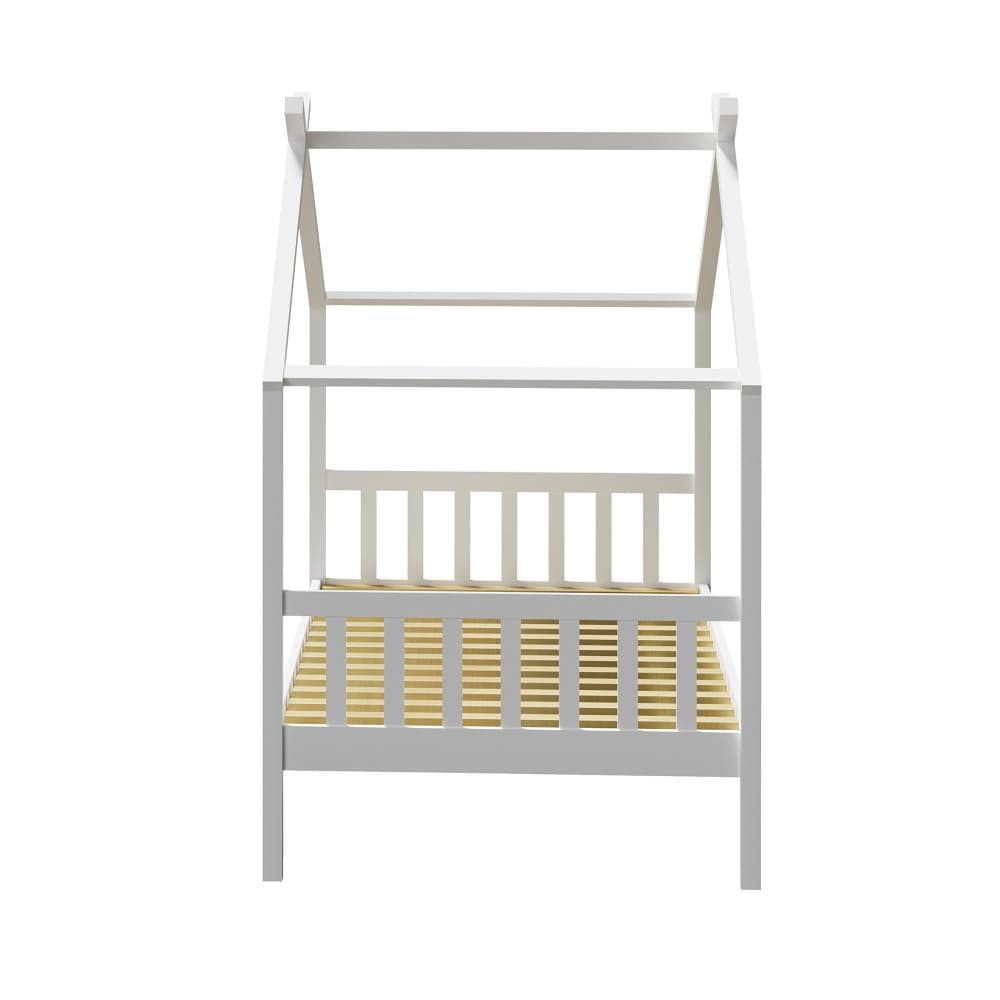 Oikiture Bedframe TOMI Bed Frame Wooden Kids Timber House Beds White - SINGLE