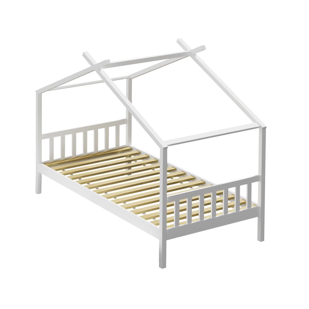 Oikiture Bedframe TOMI Bed Frame Wooden Kids Timber House Beds White - SINGLE