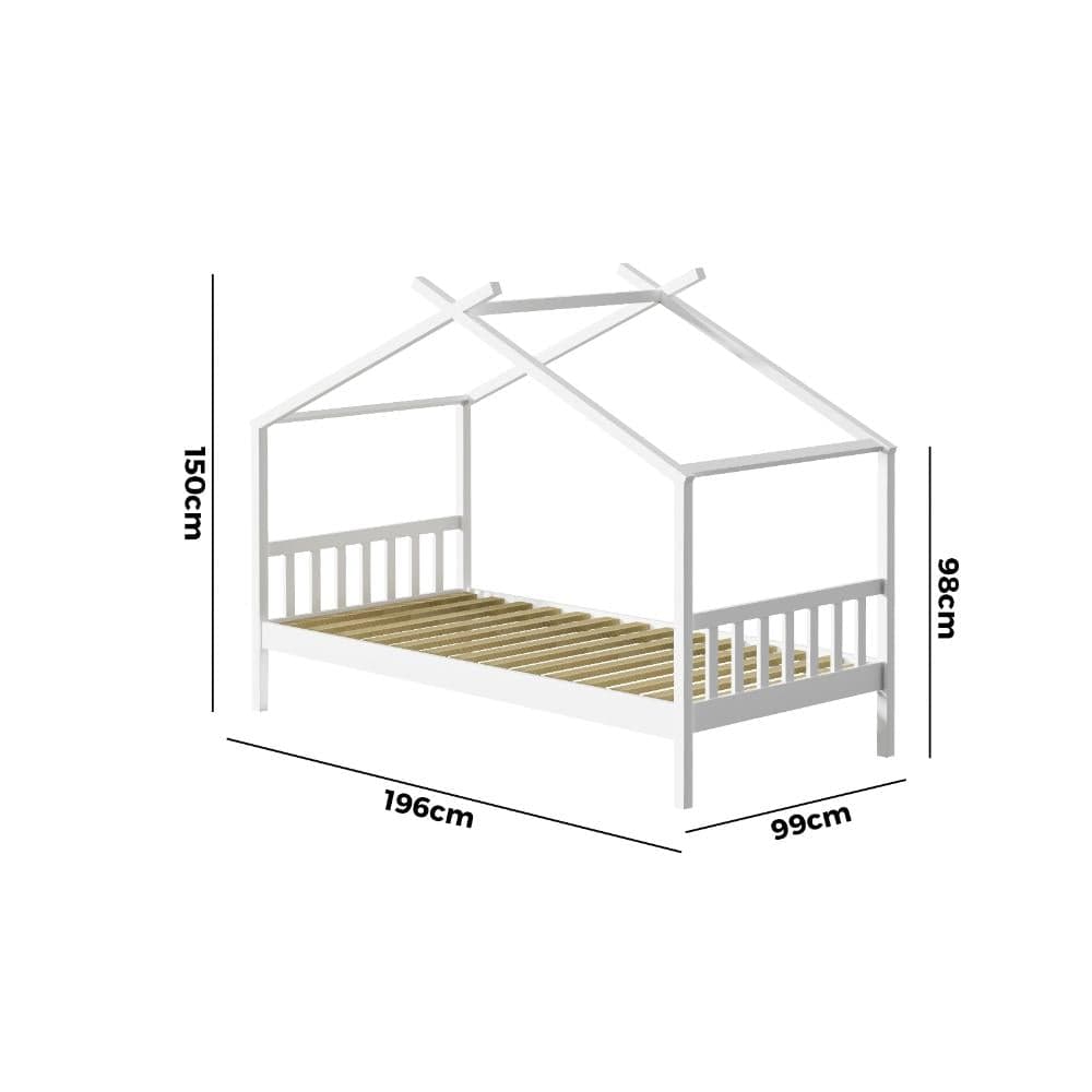 Oikiture Bedframe TOMI Bed Frame Wooden Kids Timber House Beds White - SINGLE