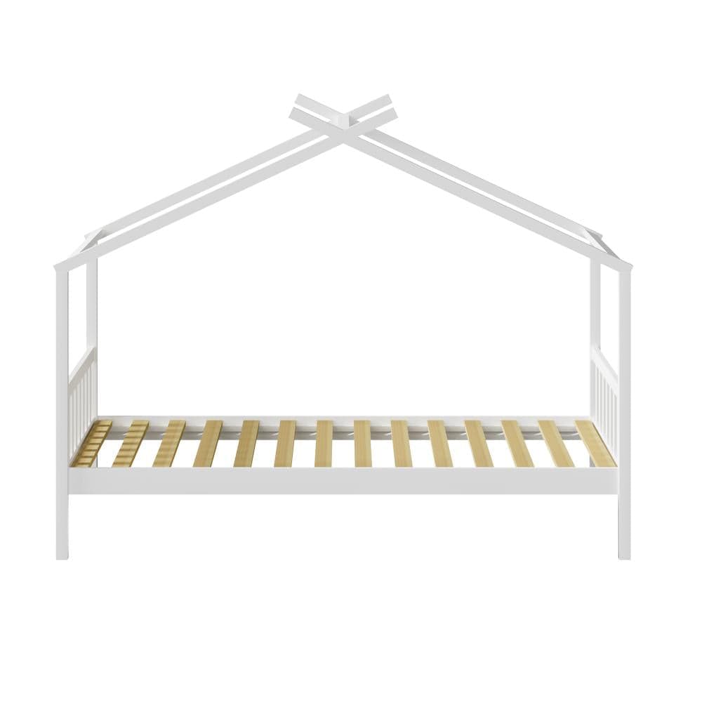 Oikiture Bedframe TOMI Bed Frame Wooden Kids Timber House Beds White - SINGLE
