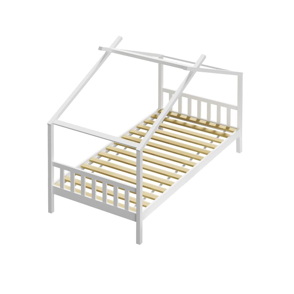 Oikiture Bedframe TOMI Bed Frame Wooden Kids Timber House Beds White - SINGLE