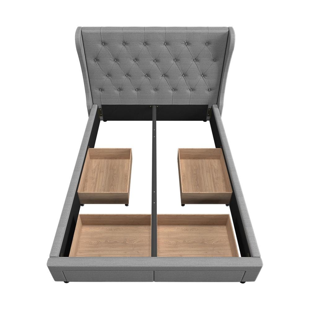 Oikiture Bedframe Trevi Bed Frame Frames with 4 Storage Drawers Collection