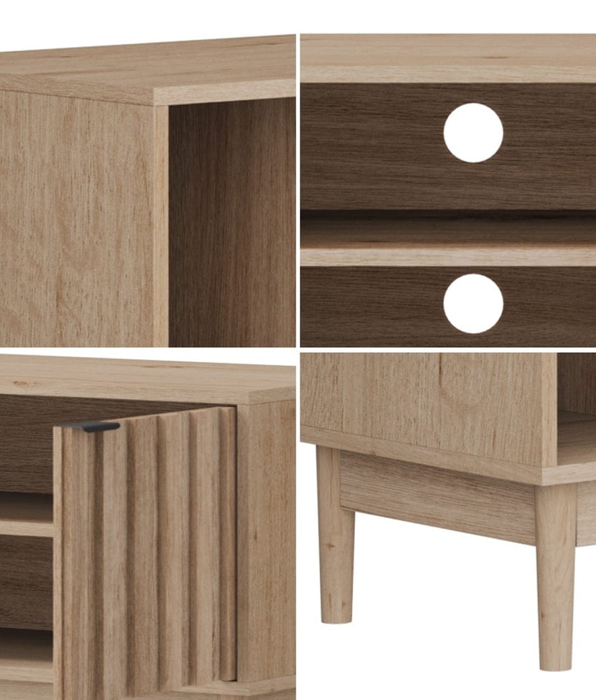 Oikiture TV Unit TV Cabinet Entertainment Unit Stand 160cm Natural