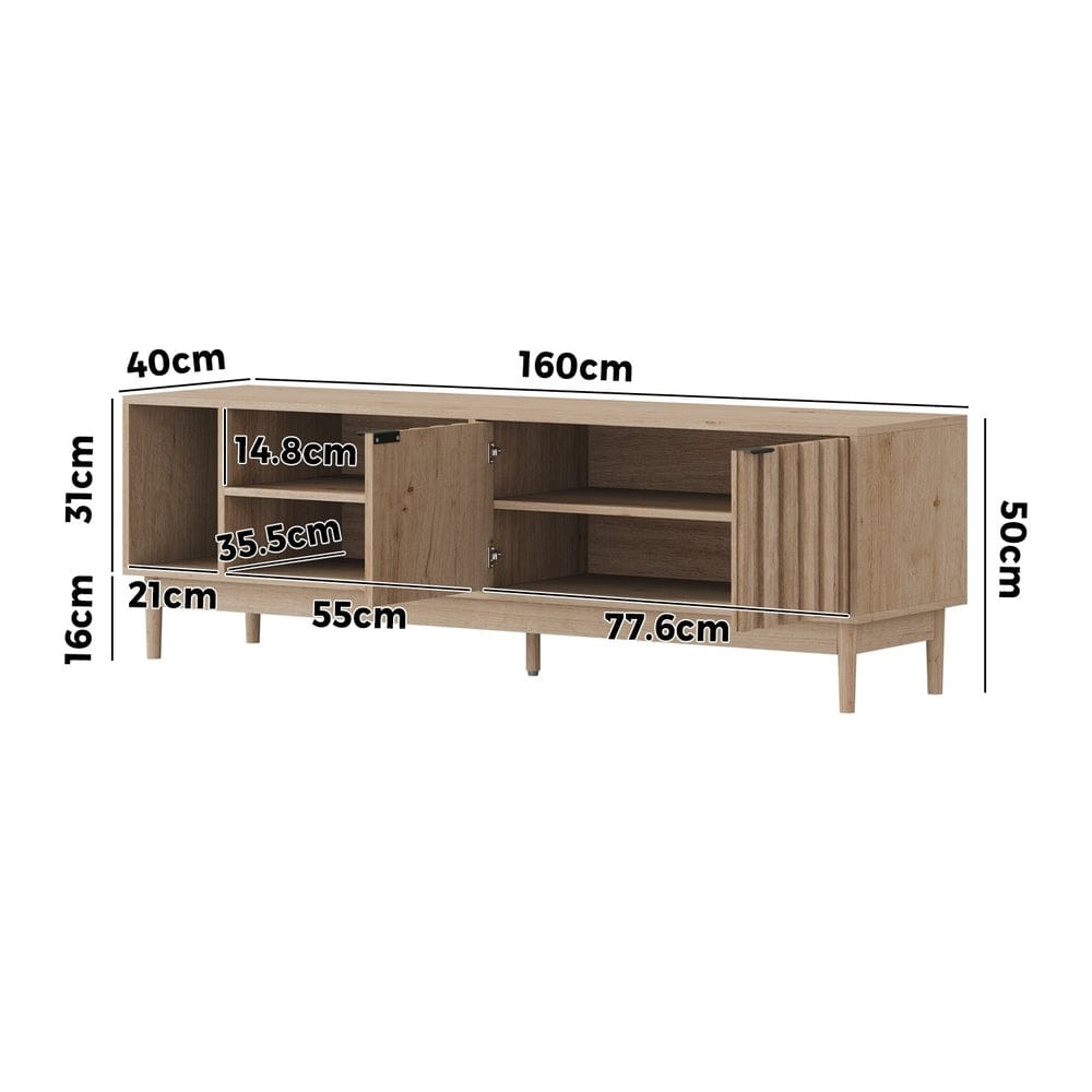 Oikiture TV Unit TV Cabinet Entertainment Unit Stand 160cm Natural