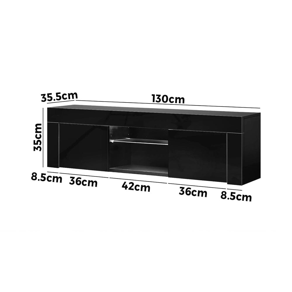 Oikiture TV Unit TV Stand Cabinet Entertainment Unit RGB LED Gloss 130cm Black