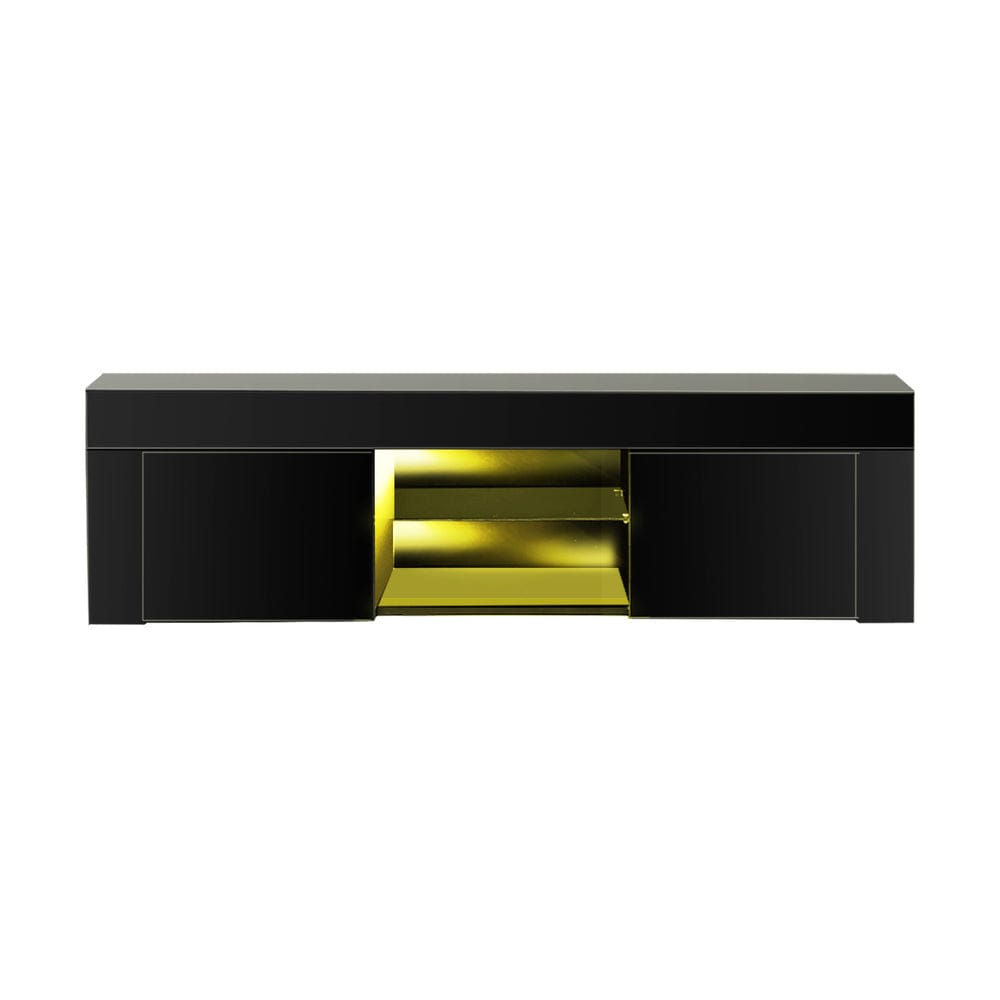 Oikiture TV Unit TV Stand Cabinet Entertainment Unit RGB LED Gloss 130cm Black