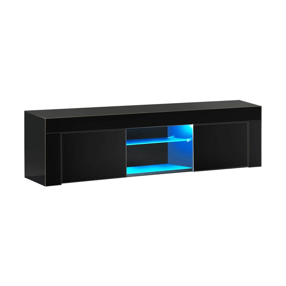 Oikiture TV Unit TV Stand Cabinet Entertainment Unit RGB LED Gloss 130cm Black