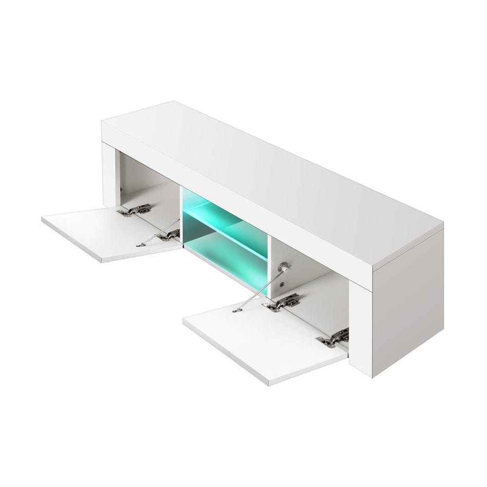 Oikiture TV Unit TV Stand Cabinet Entertainment Unit RGB LED Gloss 130cm White
