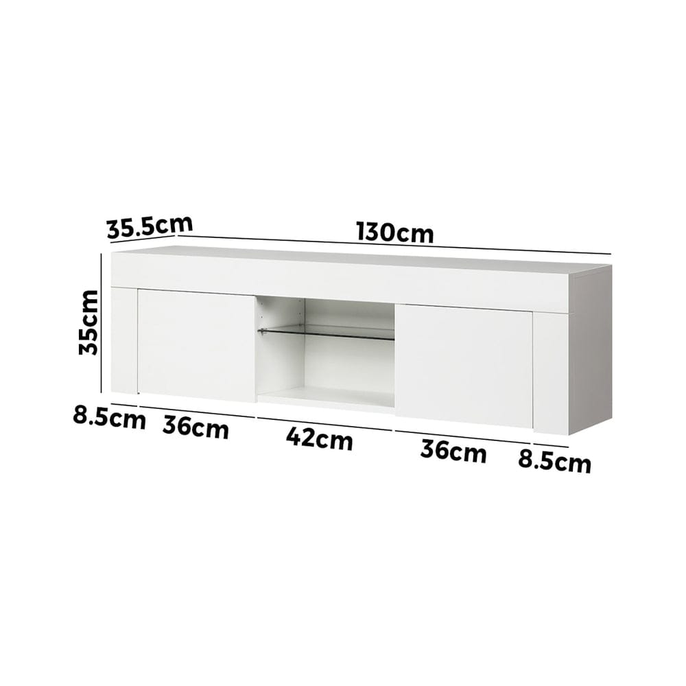 Oikiture TV Unit TV Stand Cabinet Entertainment Unit RGB LED Gloss 130cm White