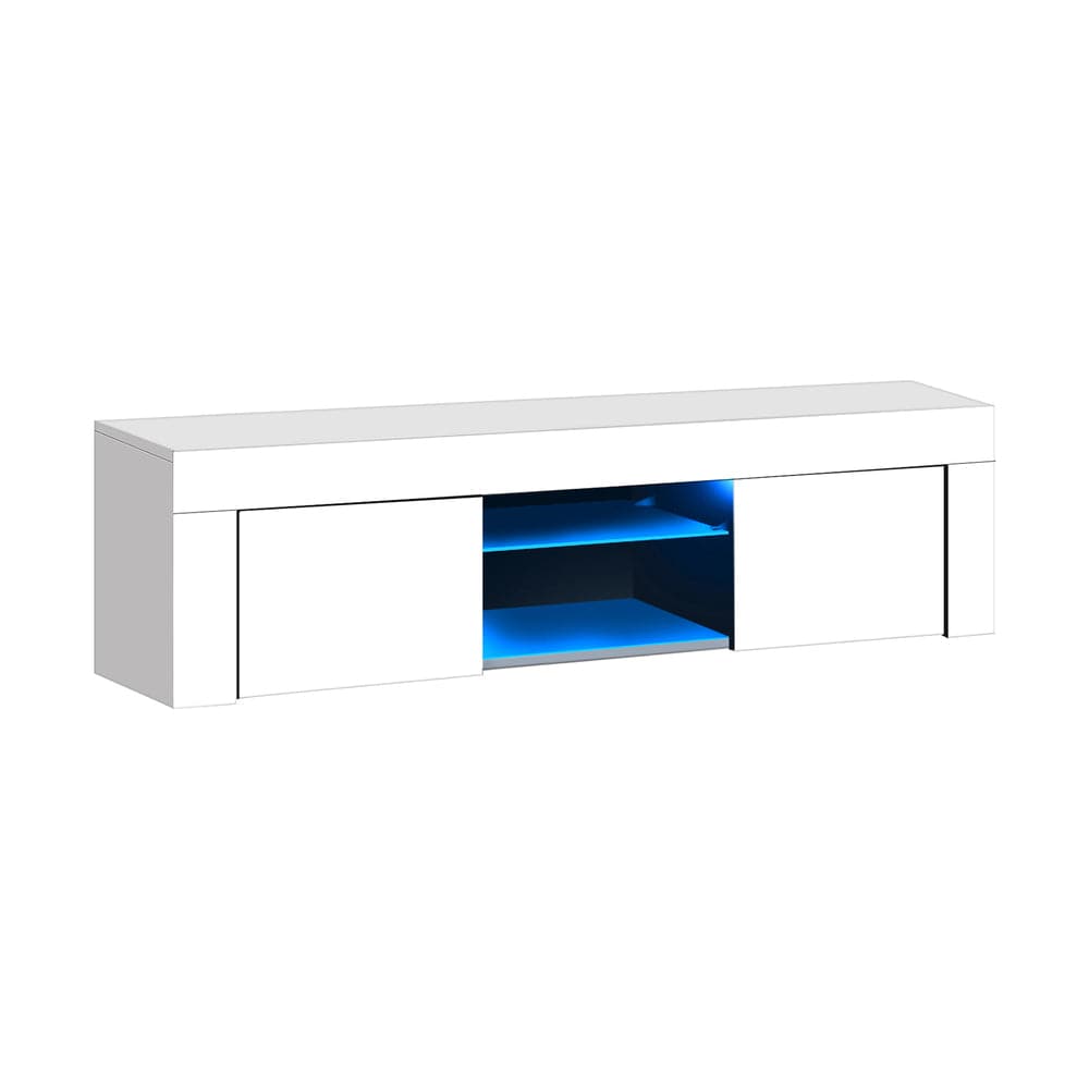 Oikiture TV Unit TV Stand Cabinet Entertainment Unit RGB LED Gloss 130cm White