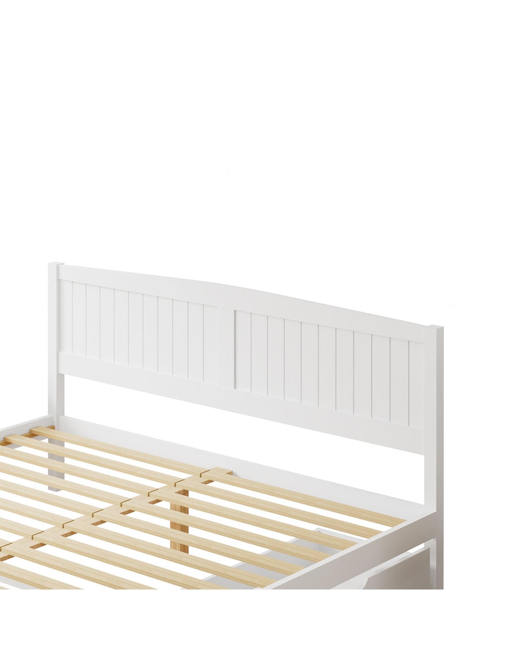 Oikiture Bedframe VALT Wooden Bed Frame with Trundle Drawers White