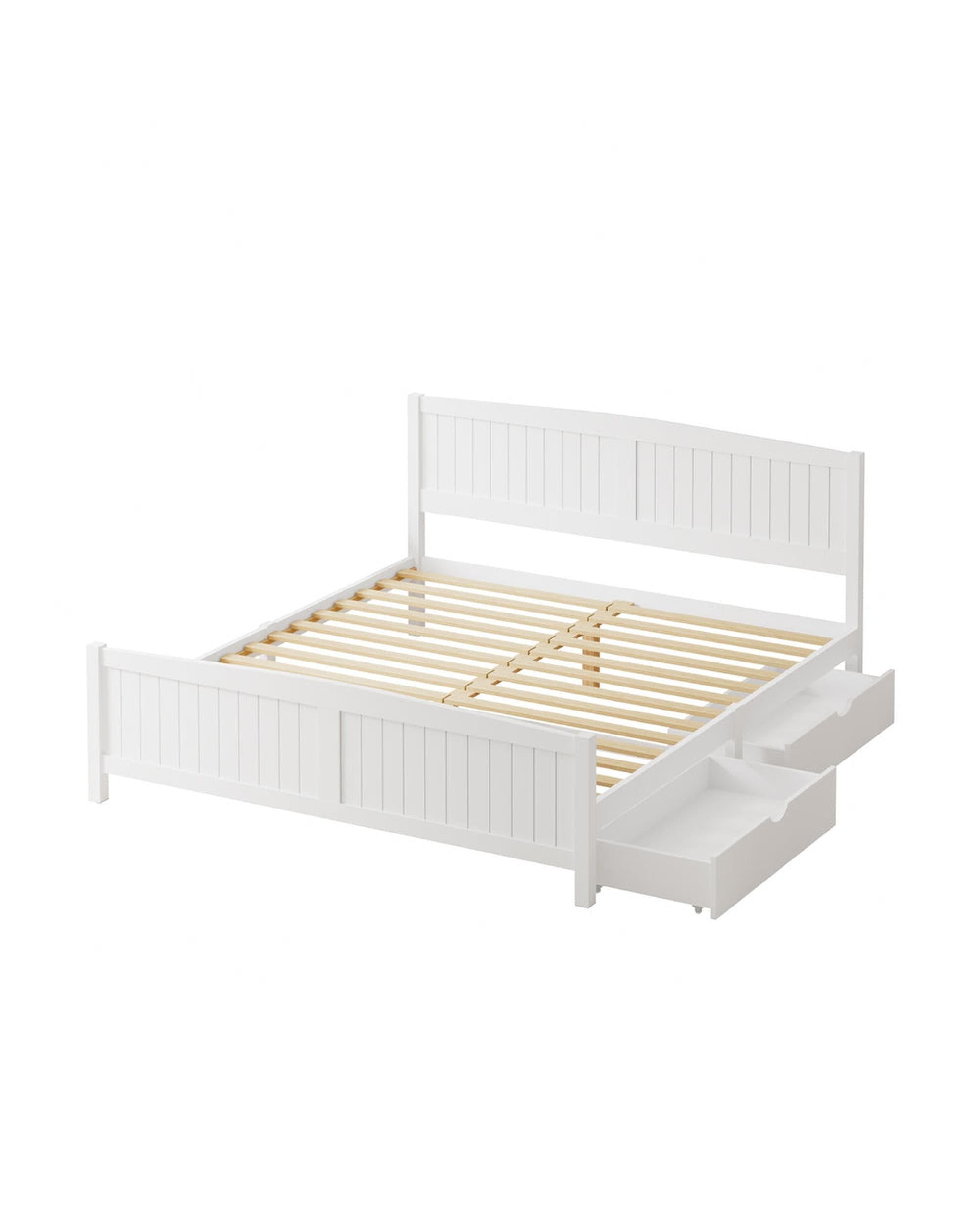 Oikiture Bedframe VALT Wooden Bed Frame with Trundle Drawers White