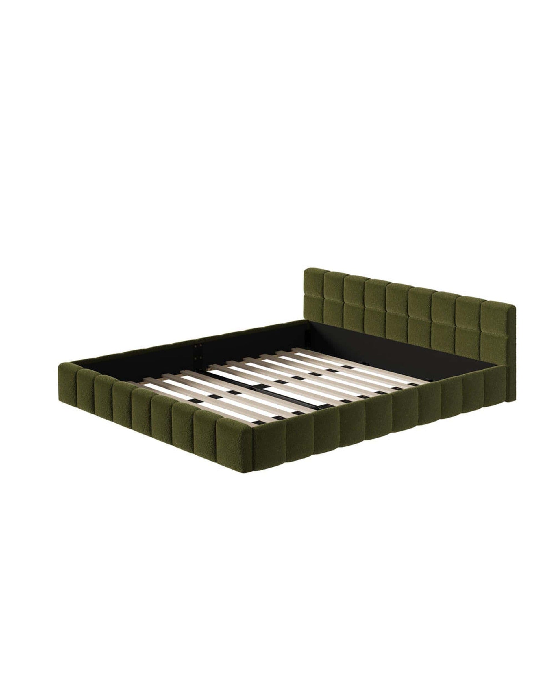 Oikiture Bedframe VERDE Bed Frame Tufted Headboard Green Boucle