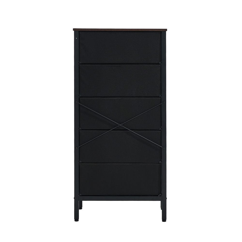 Oikiture Chest of Drawers VID 5 Chest of Drawers Rattan Fabric Dresser Tallboy
