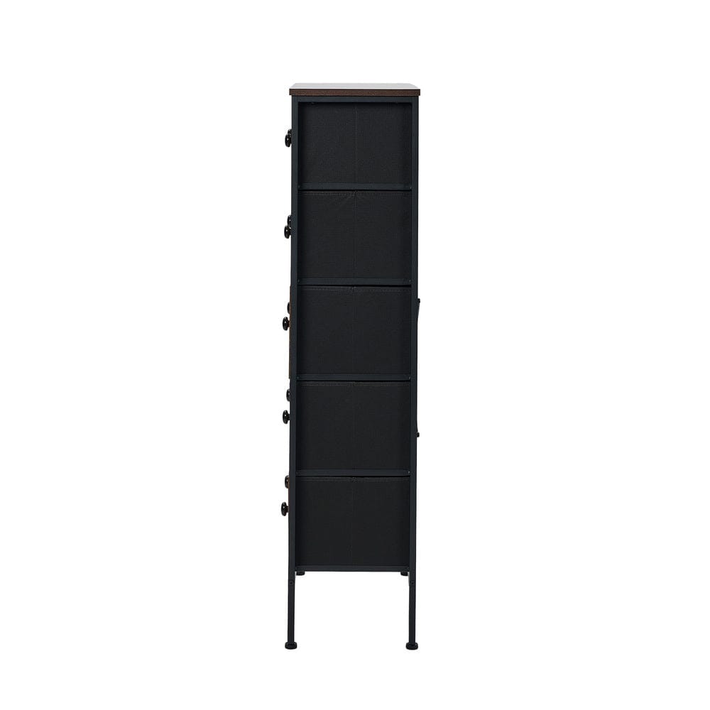 Oikiture Chest of Drawers VID 5 Chest of Drawers Rattan Fabric Dresser Tallboy