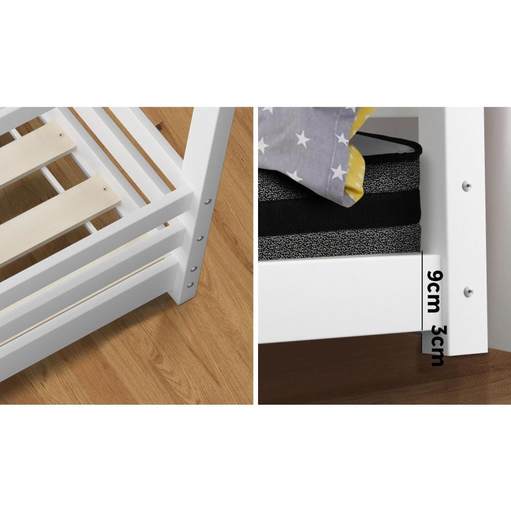 Oikiture Bedframe VIista Kids Bed Frame With Single Mattress Set White