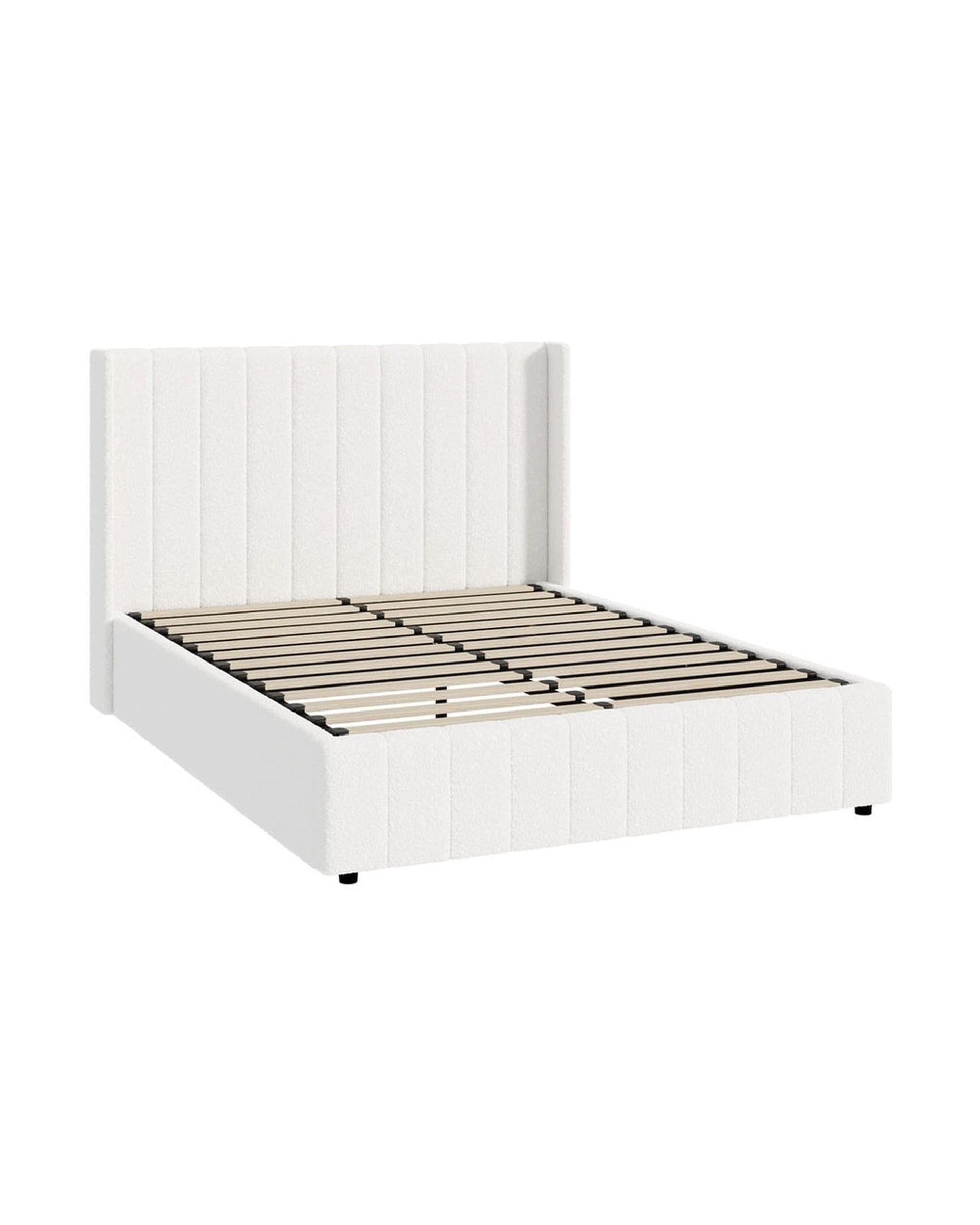 Oikiture Bedframe WAVERLEY Bed Frame Gas Lift Base Storage - WHITE