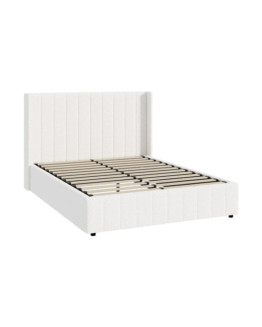 Oikiture Bedframe WAVERLEY Bed Frame Gas Lift Base Storage - WHITE