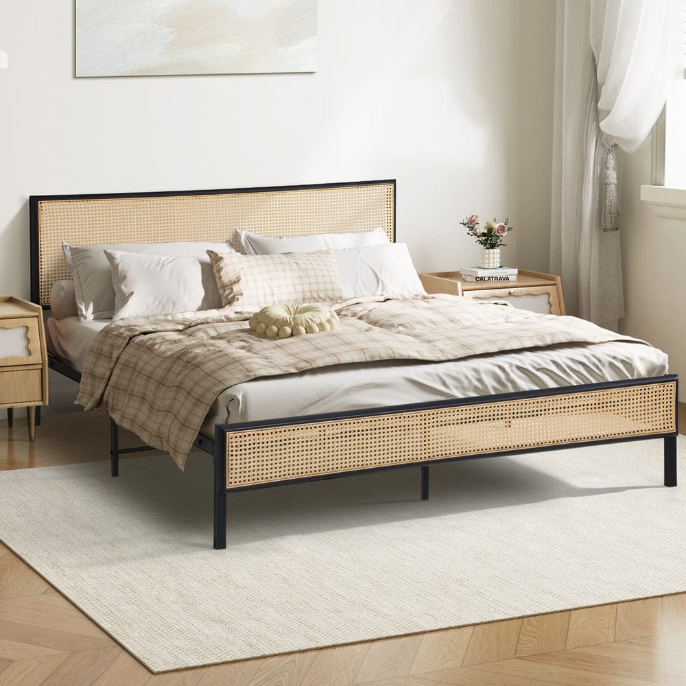 Oikiture Bedframe WAZE Metal Bed Frame - Rattan Board