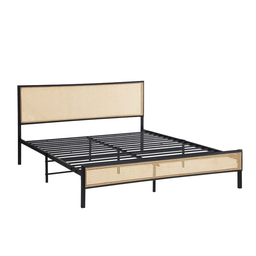 Oikiture Bedframe WAZE Metal Bed Frame - Rattan Board