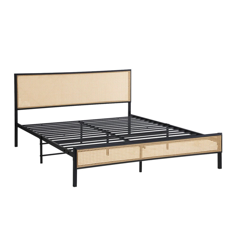 Oikiture Bedframe WAZE Metal Bed Frame - Rattan Board