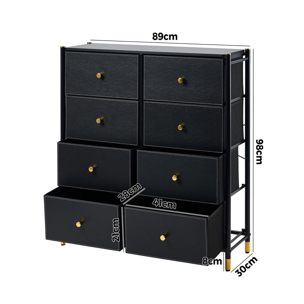 Oikiture Chest of Drawers WIK 8 Chest of Drawers PU Fabric Black
