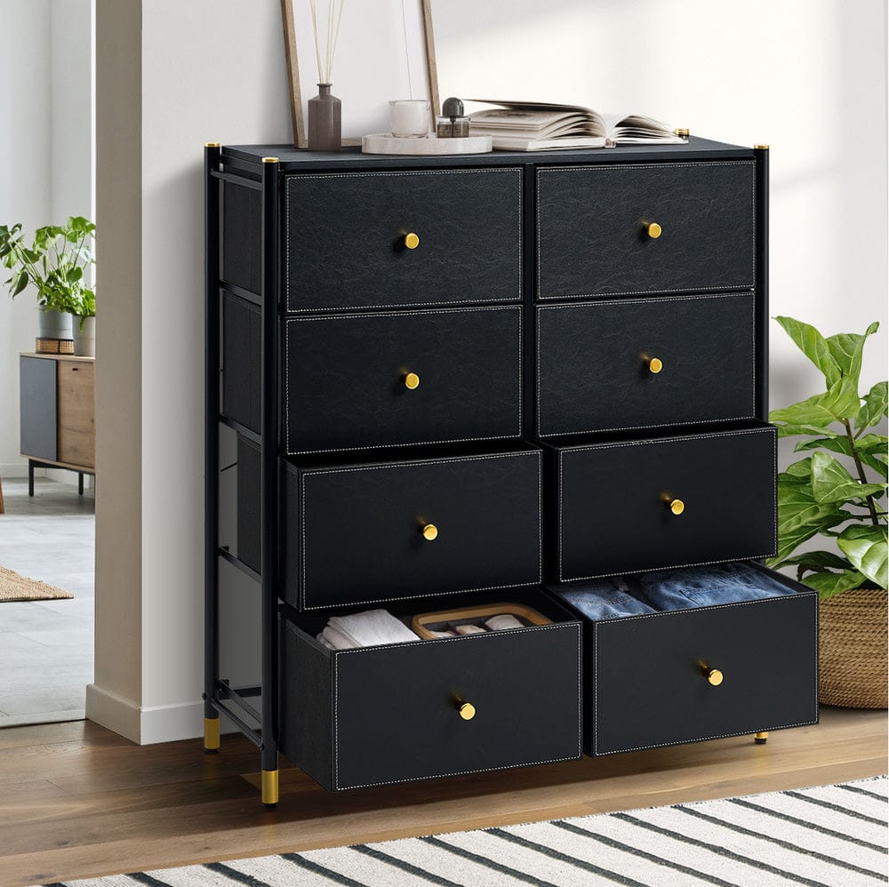 Oikiture Chest of Drawers WIK 8 Chest of Drawers PU Fabric Black