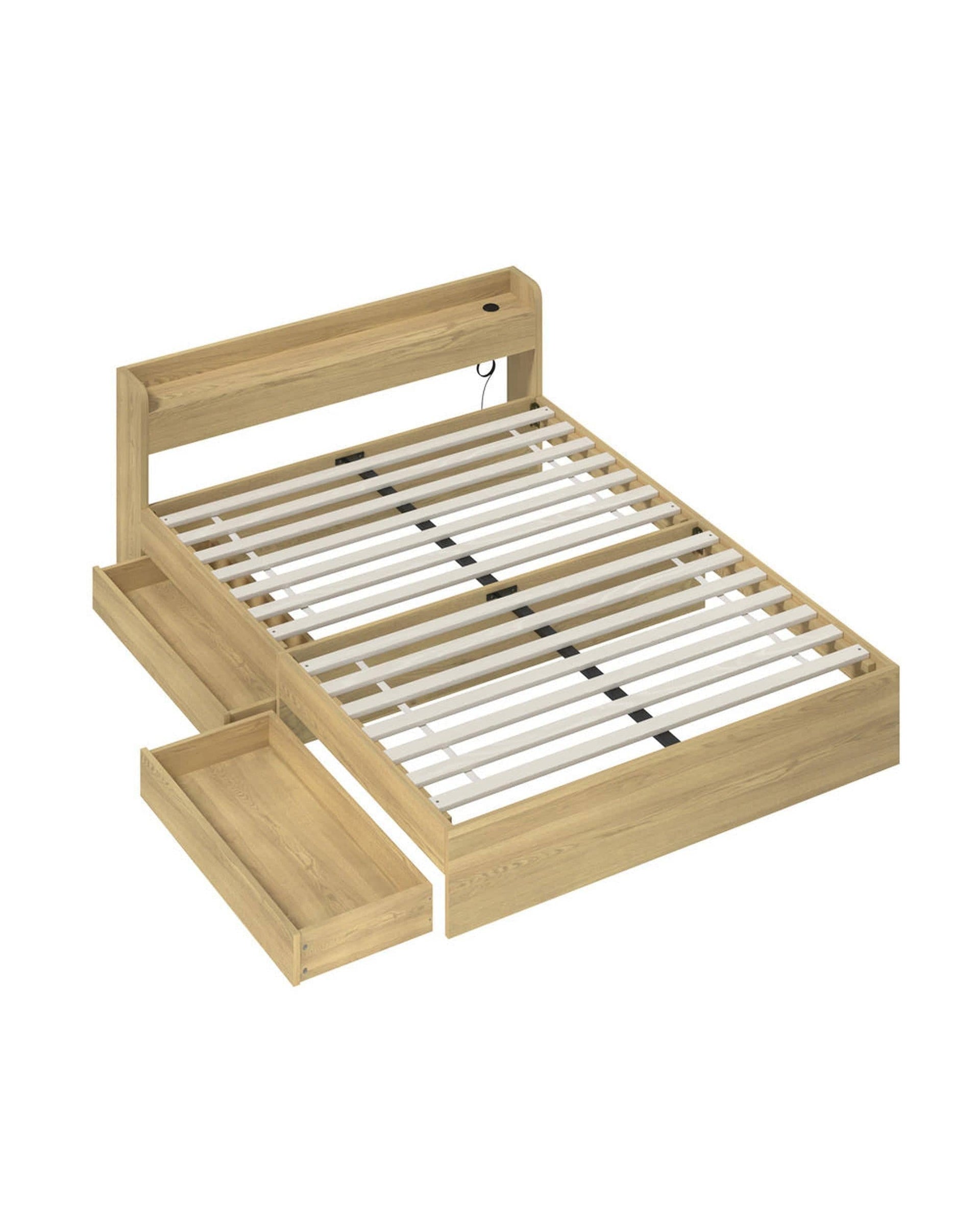 Oikiture Bedframe WINC Bed Frame with Charging Ports & 2 Drawers