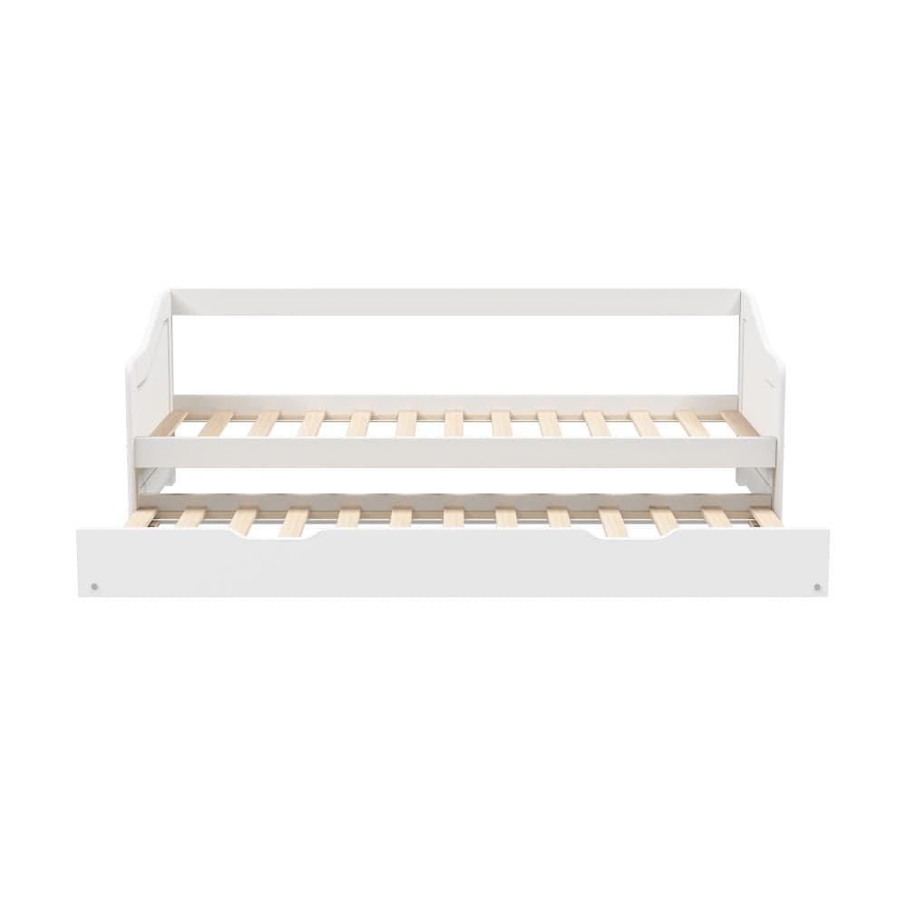 Oikiture Bedframe Zona Trundle Bed Frame Daybed Single Size Base Timber Wooden Kids Bed
