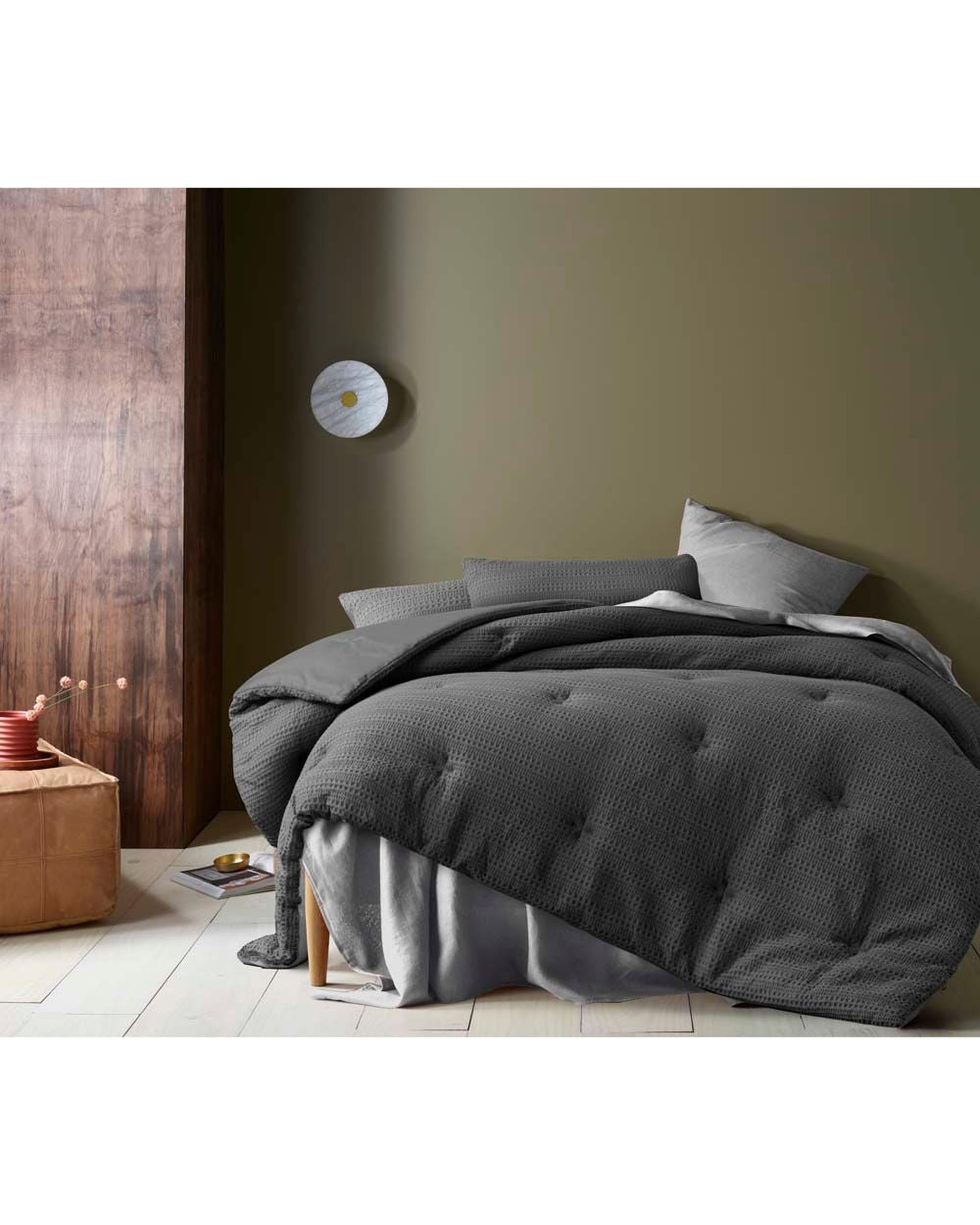 ACCESSORIZE Soho Waffle Dark Grey 3 Piece Comforter Set Accessorize
