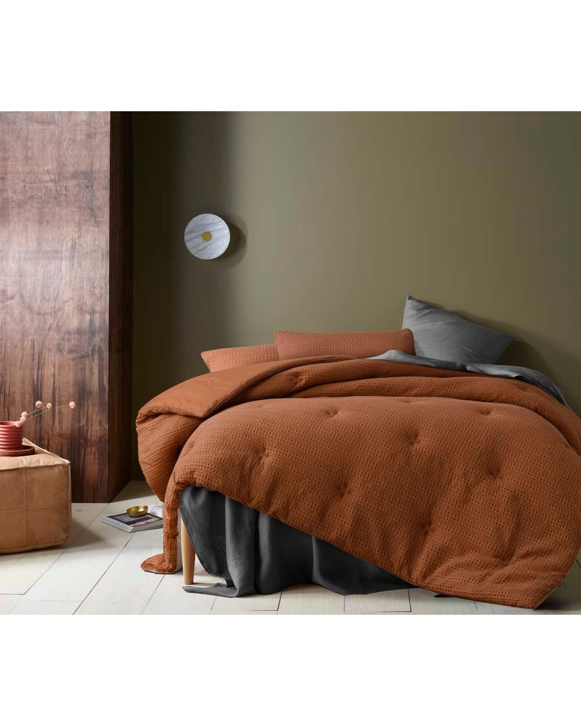 ACCESSORIZE Soho Waffle Tobacco 3 Piece Comforter Set Accessorize