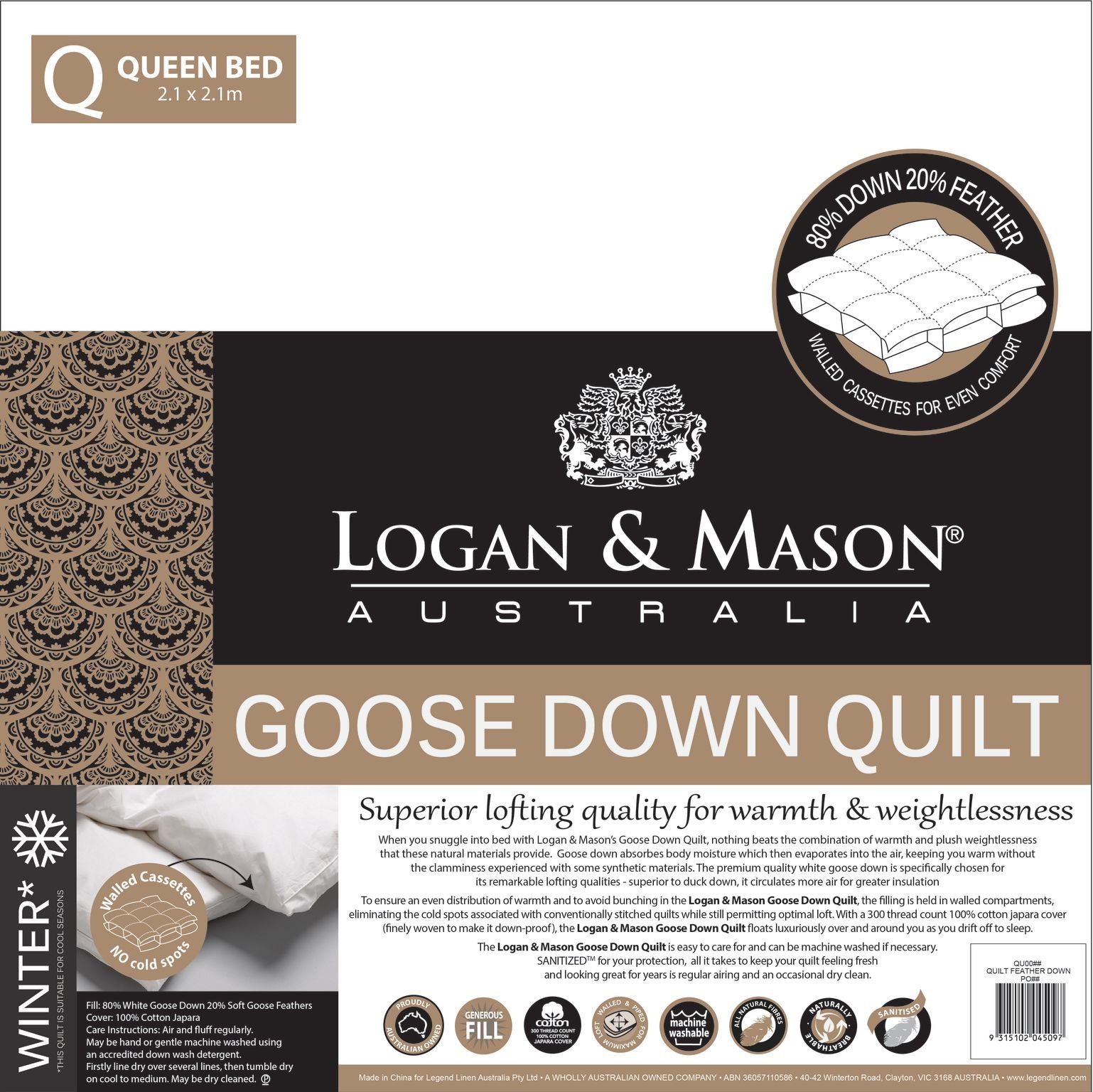 Logan & Mason 80% GOOSE DOWN 20% FEATHER Logan & Mason