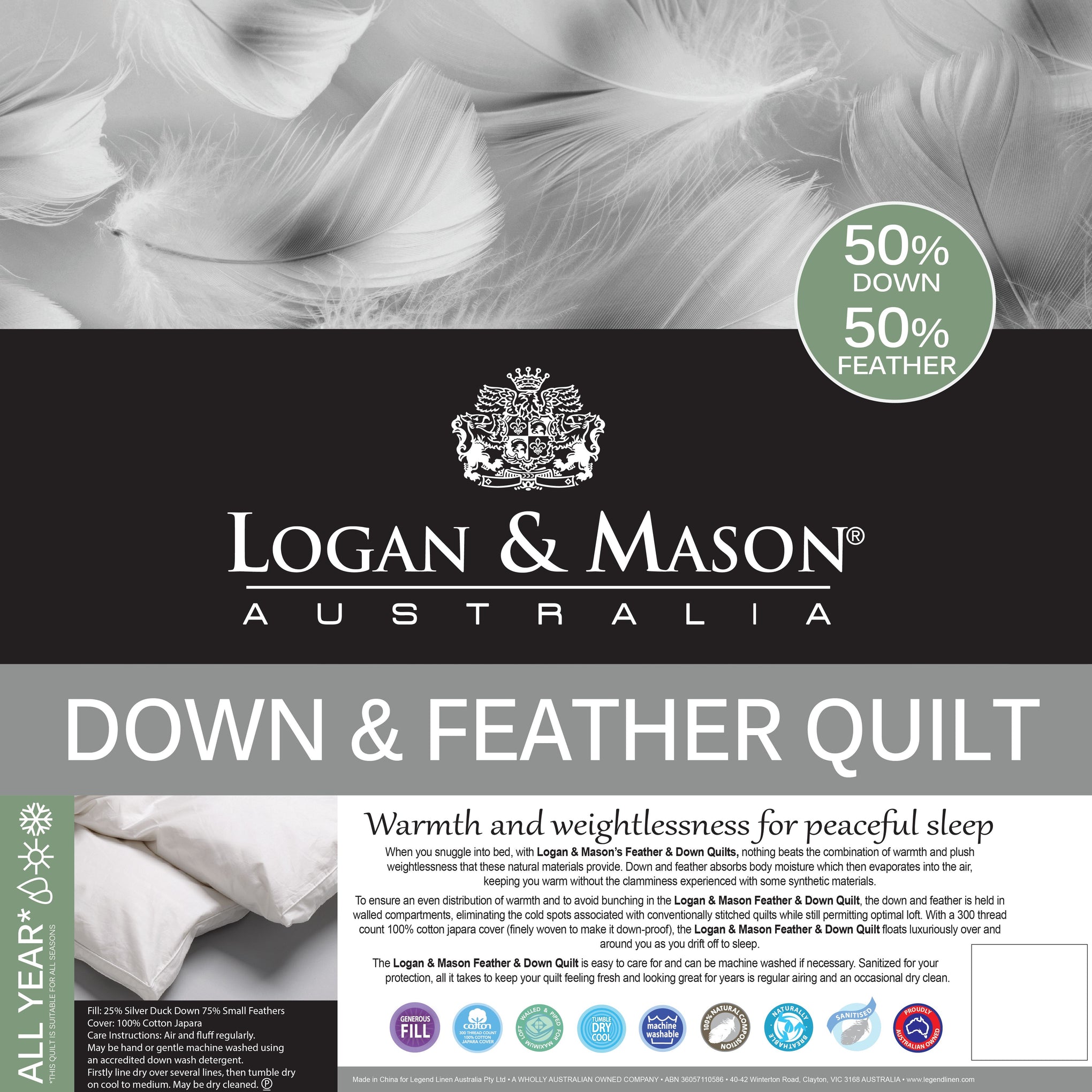 Logan & Mason 50% DUCK DOWN 50% DUCK FEATHER QUILT Logan & Mason
