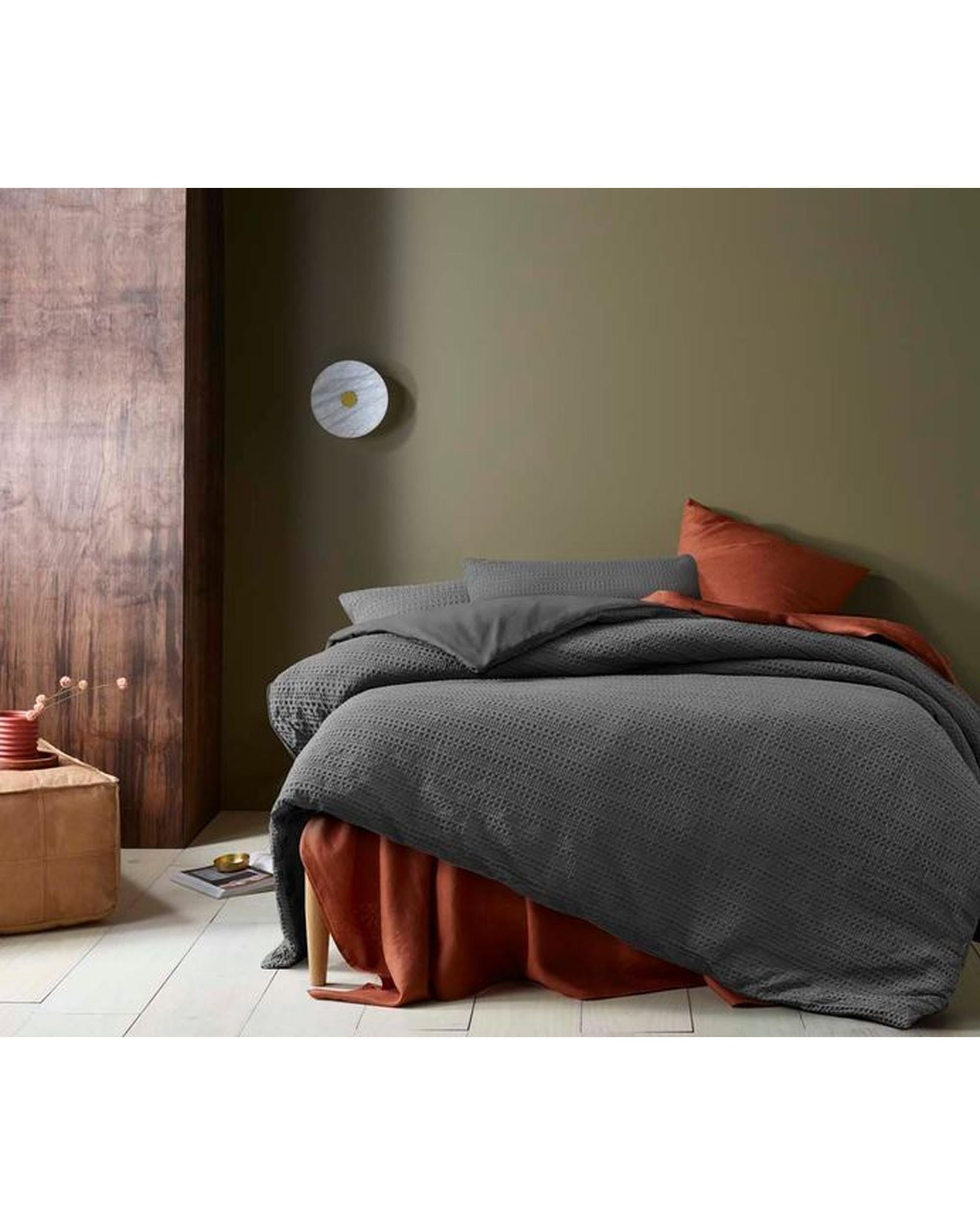 Accessorize Soho Waffle Dark Grey Quilt Cover Set Accessorize