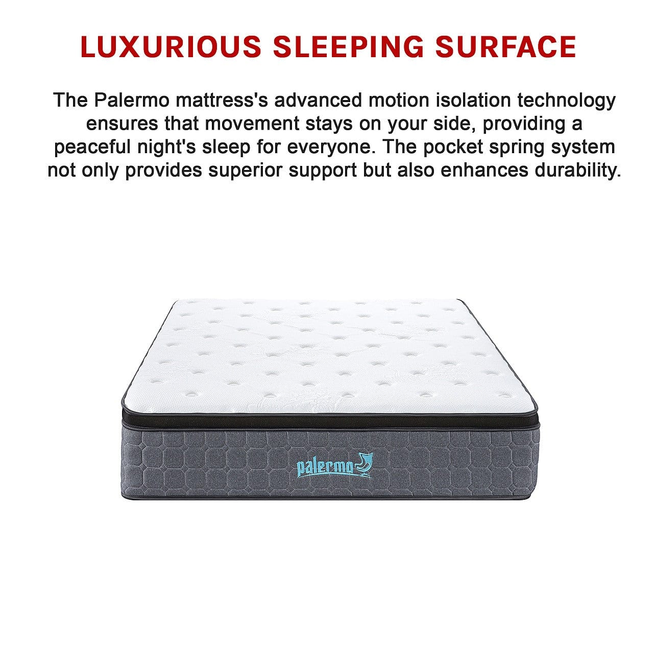 Palermo Mattresses Mattress Queen Euro Top Pocket Spring Motion Isolation - 33CM THICK