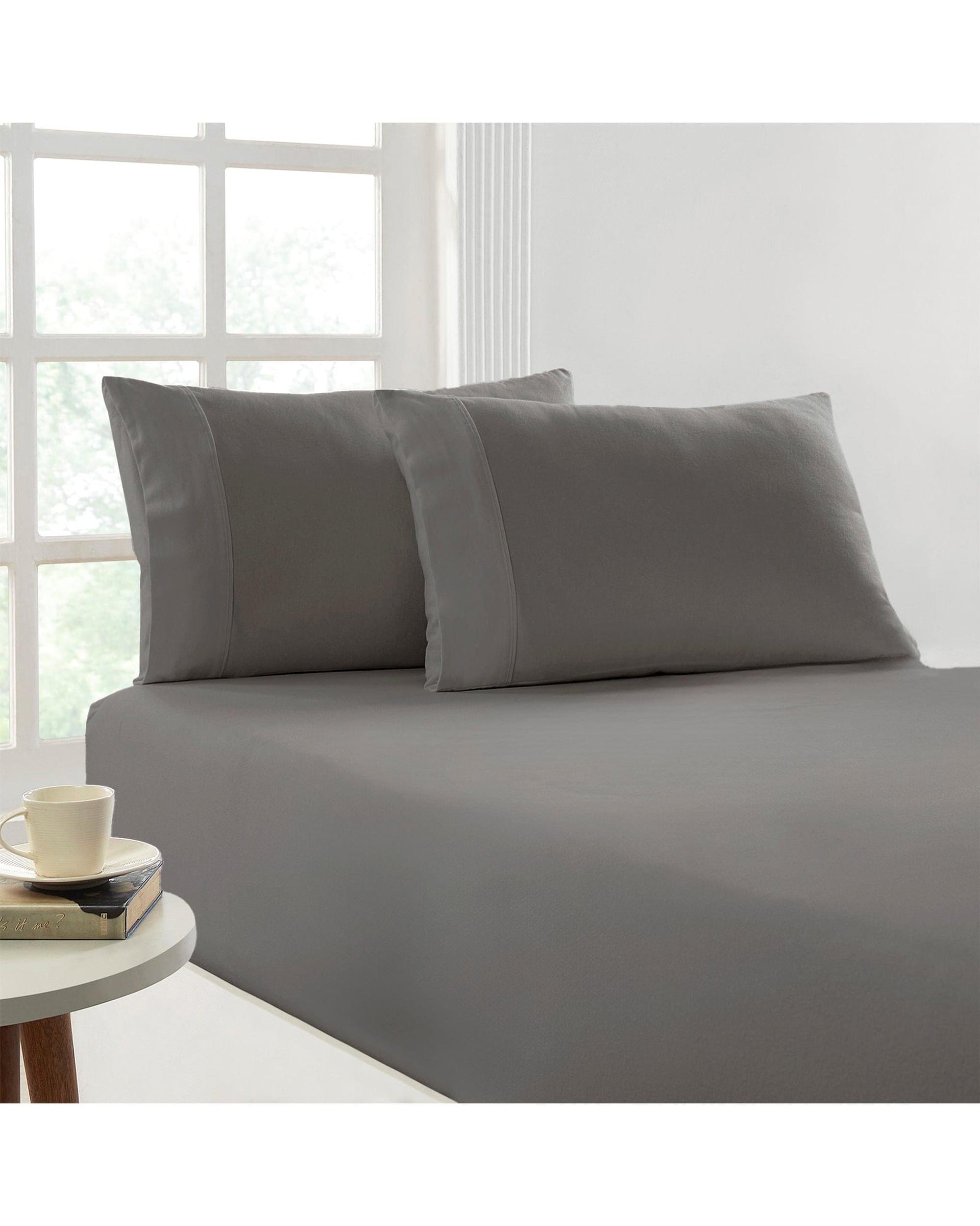 Park Avenue Bed Sheets 175 GSM Egyptian Cotton Flannelette Fitted and Pillowcase Set - SILVER