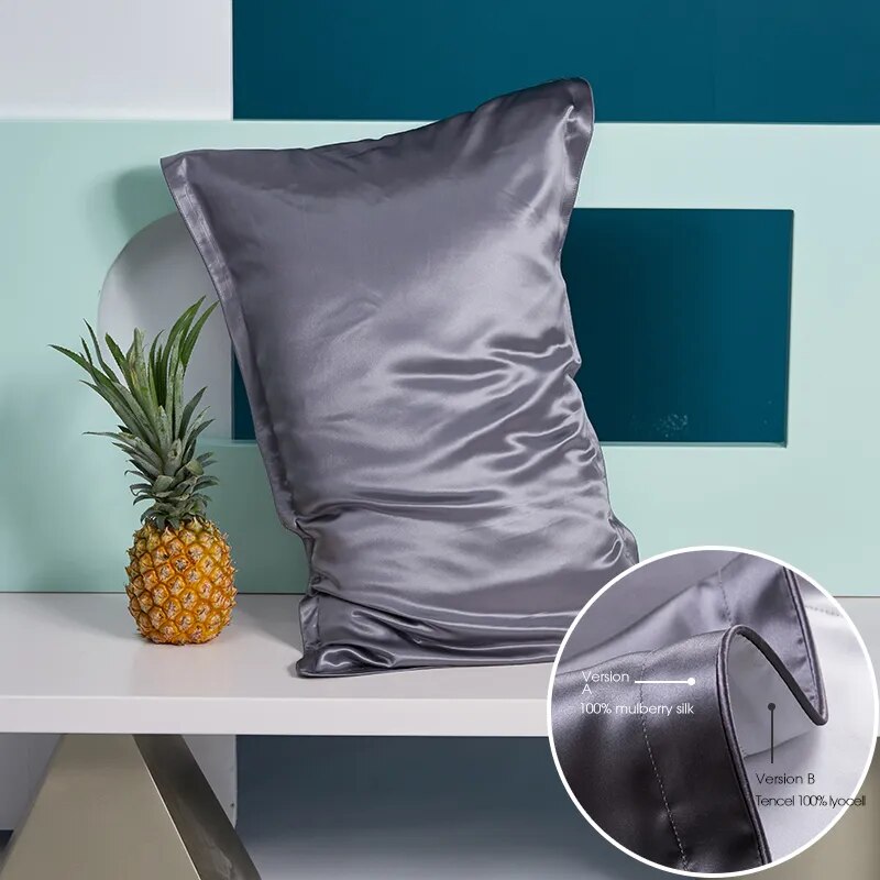 Anyhouz Pillowcase 50x75cm Dark Gray Pure Real Silk For Comfortable And Relaxing Home Bed - Queen Size Pillowcase