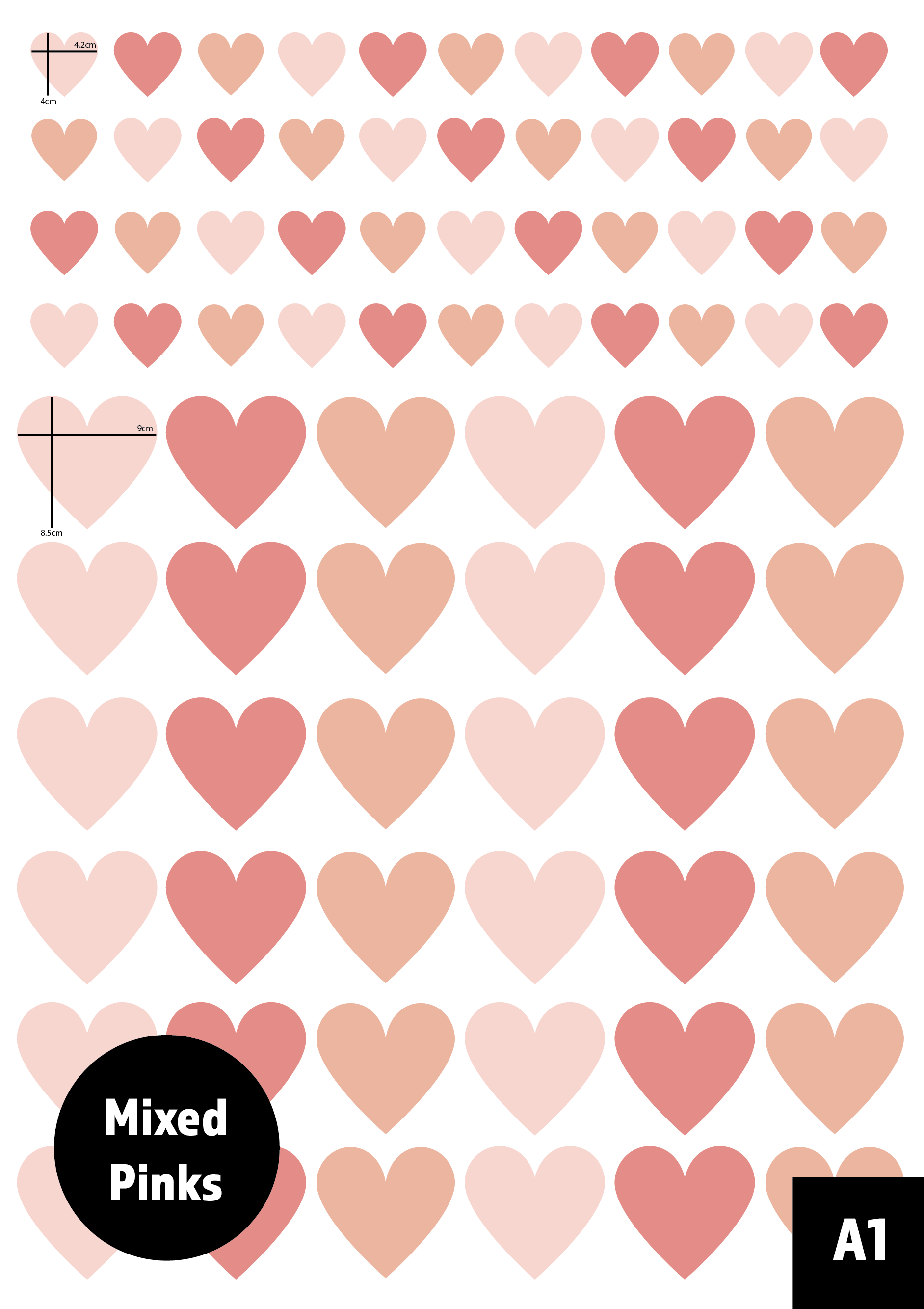 Polka Art Wall Decal A1 (60cm x 84cm) Darling Hearts